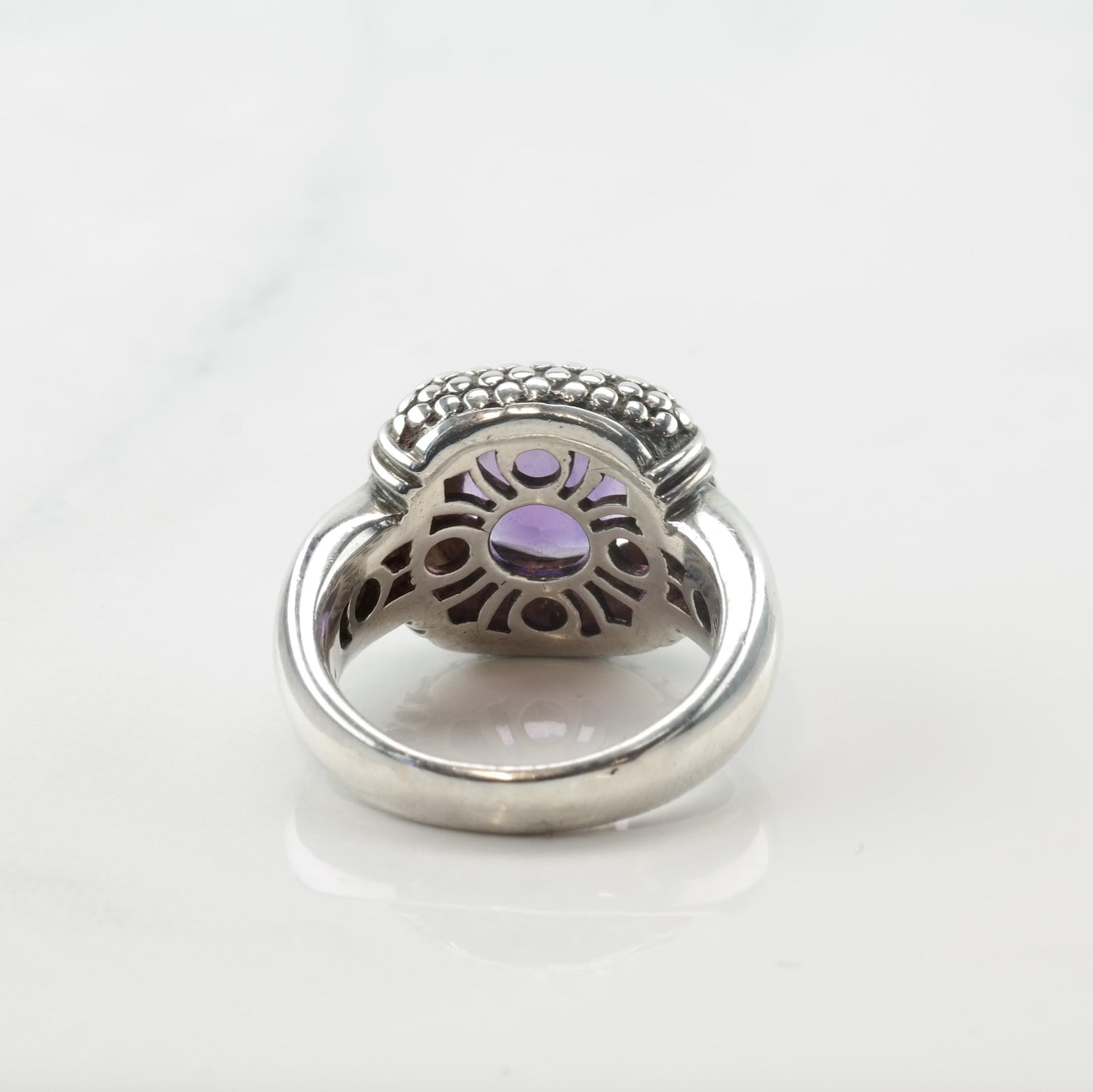 Vintage Sterling Silver & 18K Gold Ring with Purple Amethyst, Size 7.5