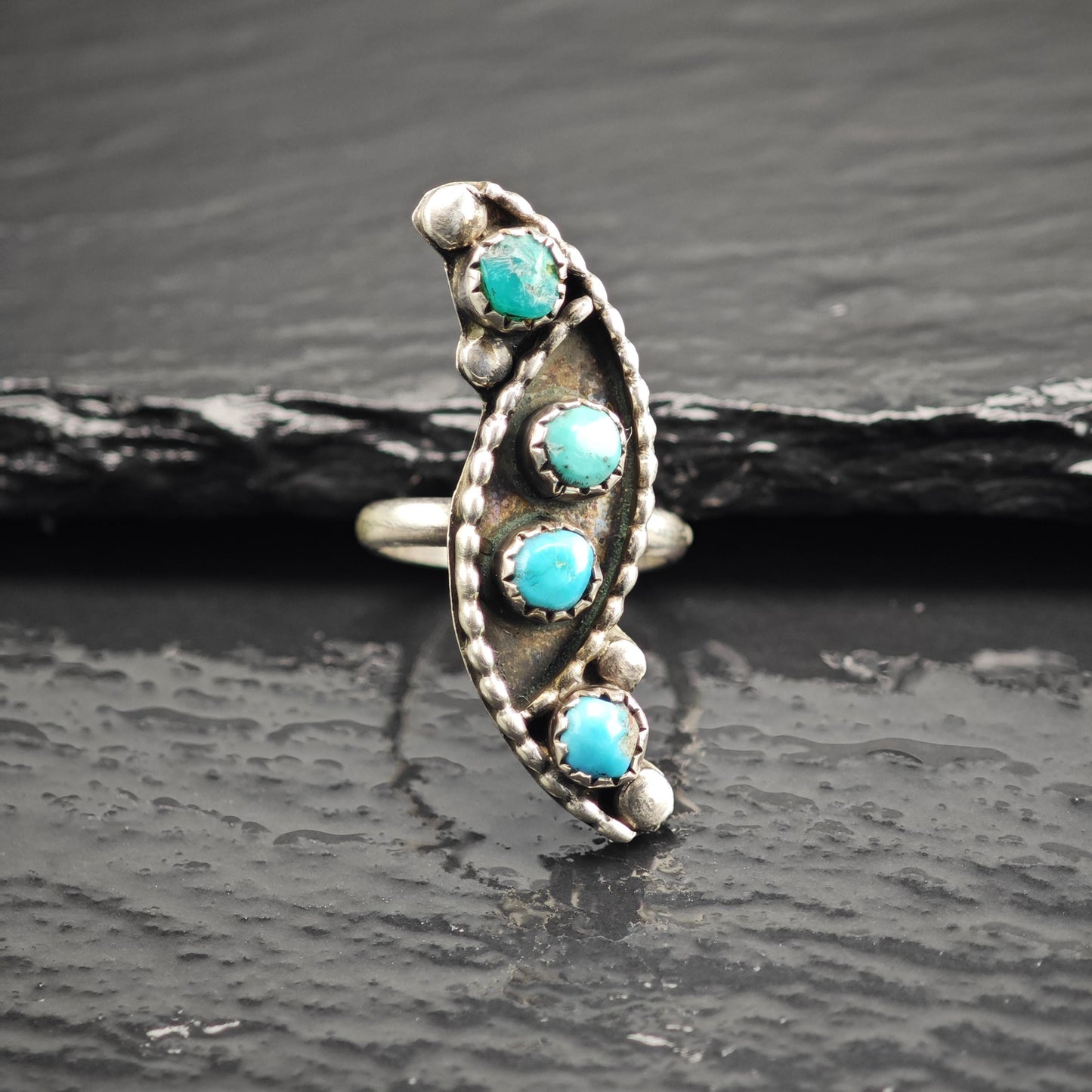 SW Turquoise Multi Stone Sterling Silver Ring Sz 4 1/4 R6643
