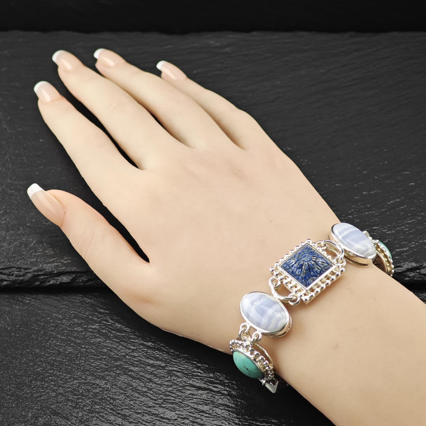 Whitney Kelly Carved Lapis Bracelet, Sterling Silver (Adjustable Size 7" and 7 1/2")