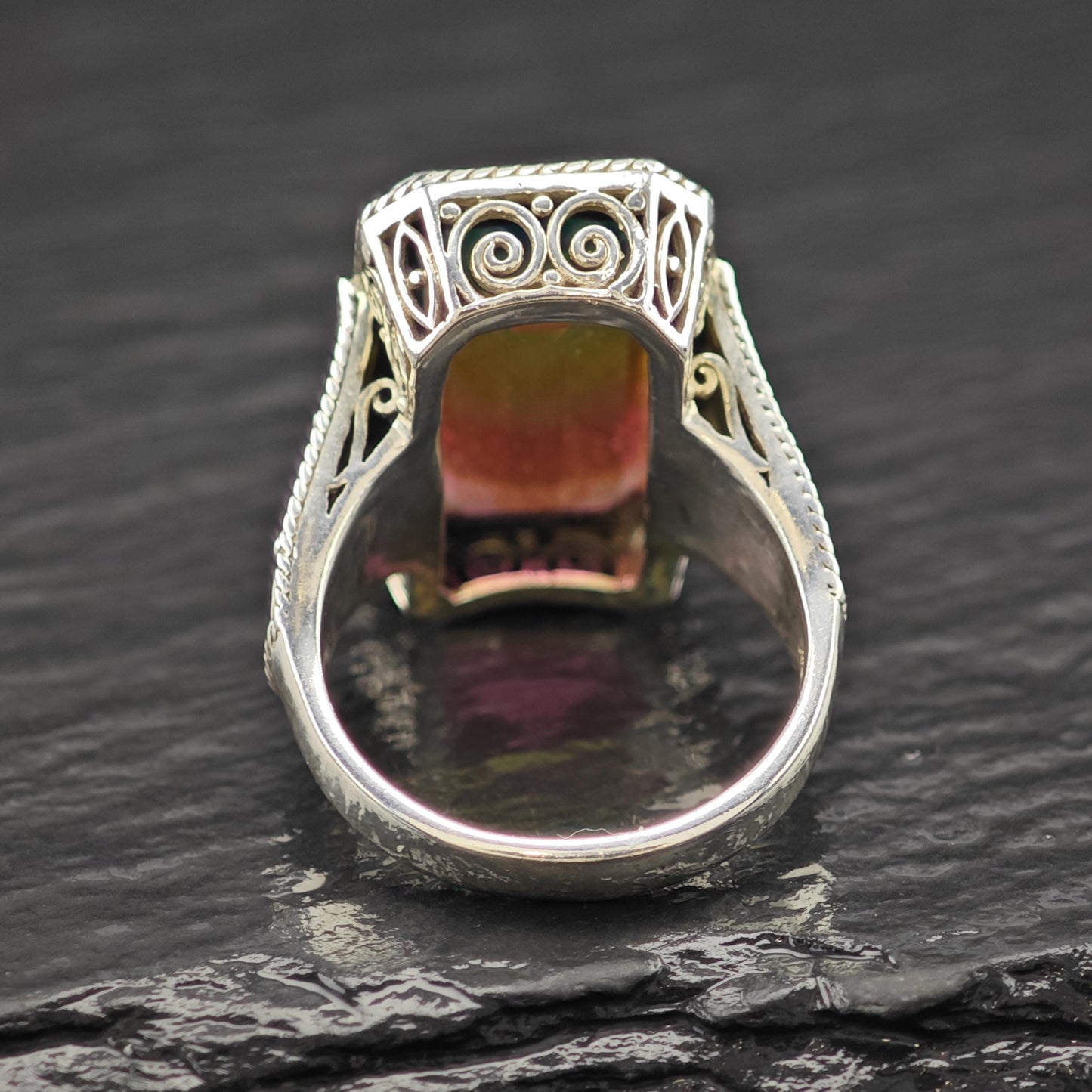 Watermelon Tourmaline Doublet 18K Gold Accents Ring Sterling Silver Sz 7 R6141