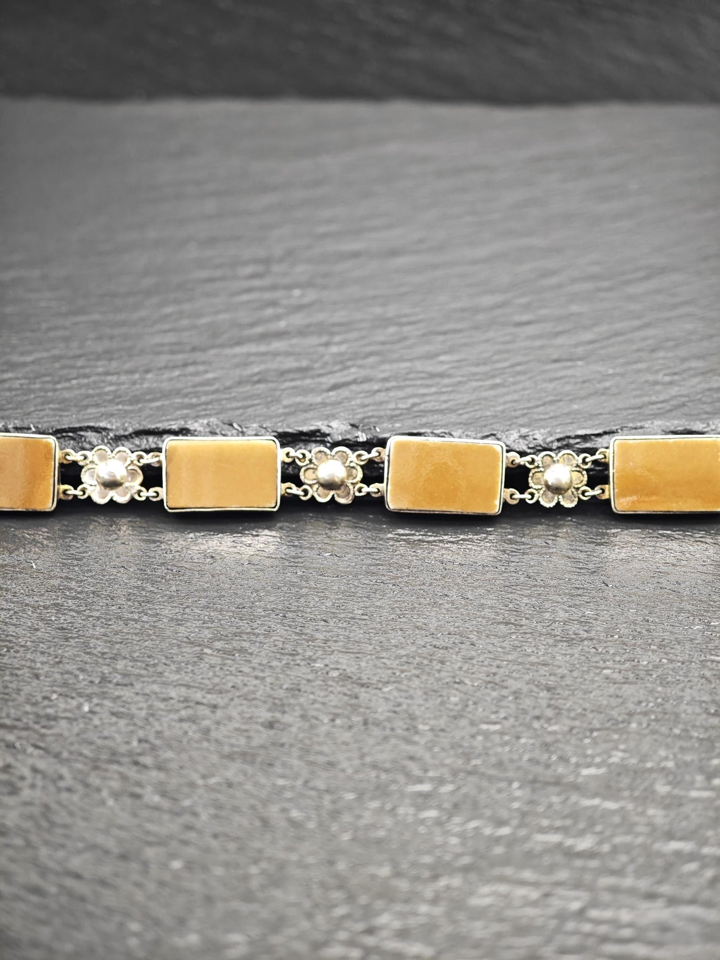 Chinese Export Brown Porcelain, Gold Gilded Bracelet Sterling Silver