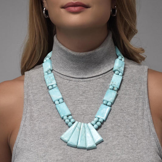 Native Sterling Silver Blue Dry Creek, Turquoise Lg, Beaded Necklace N2238
