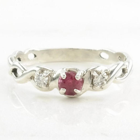 Vintage Sterling Silver Ring Ruby, CZ Twisted Size 8 1/2