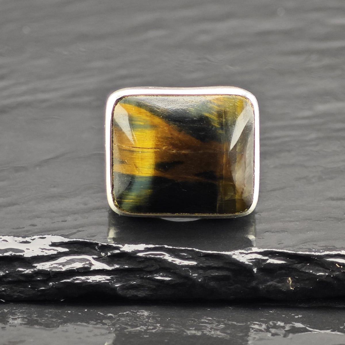 Square Tiger's Eye Sterling Silver Ring Sz 9 1/2 R6874