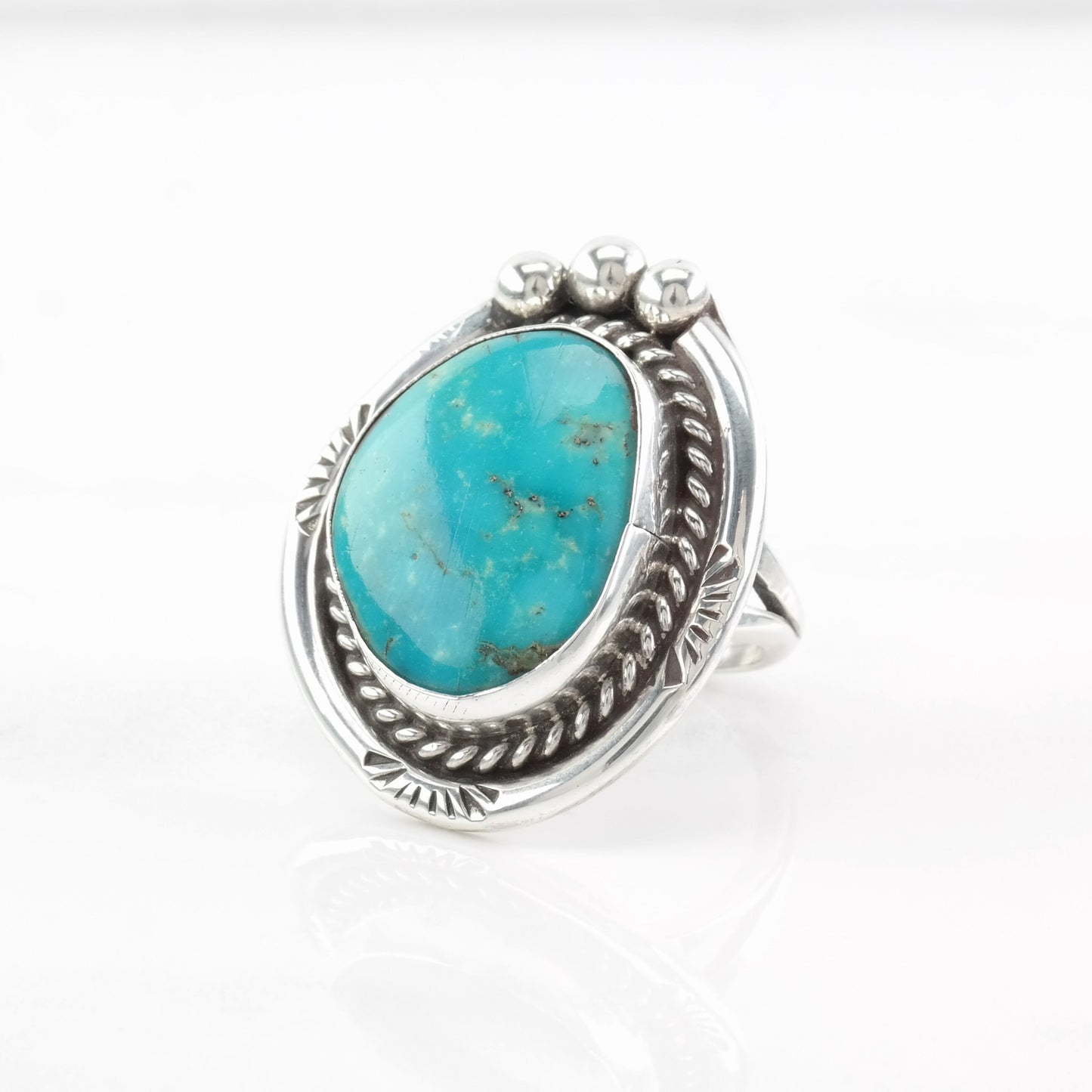 Native American Sterling Silver Ring, Turquoise Blue Size 7 1/4