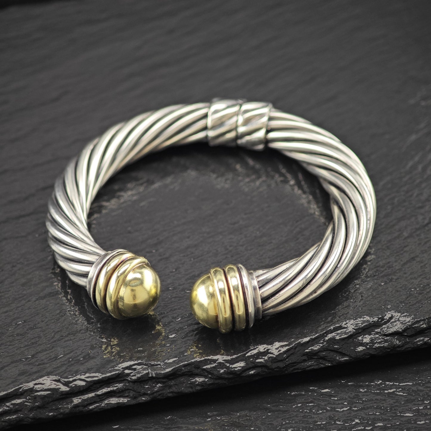 Vintage David Yurman Cable Cuff Bracelet, 14K Gold & Sterling Silver (Size 6.25)