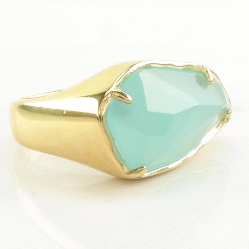 Vintage Sterling Silver Ring Chalcedony Gold Gilded Blue Size 6