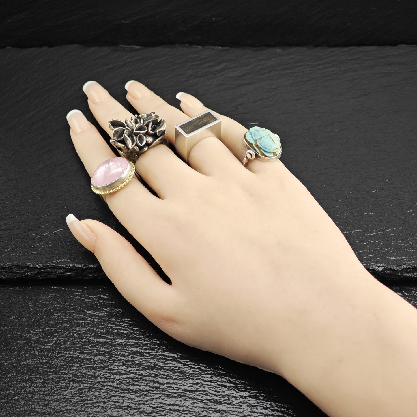 Egyptian Revival Scarab Rotatable Sterling Silver Ring Sz 5 1/2 R6702