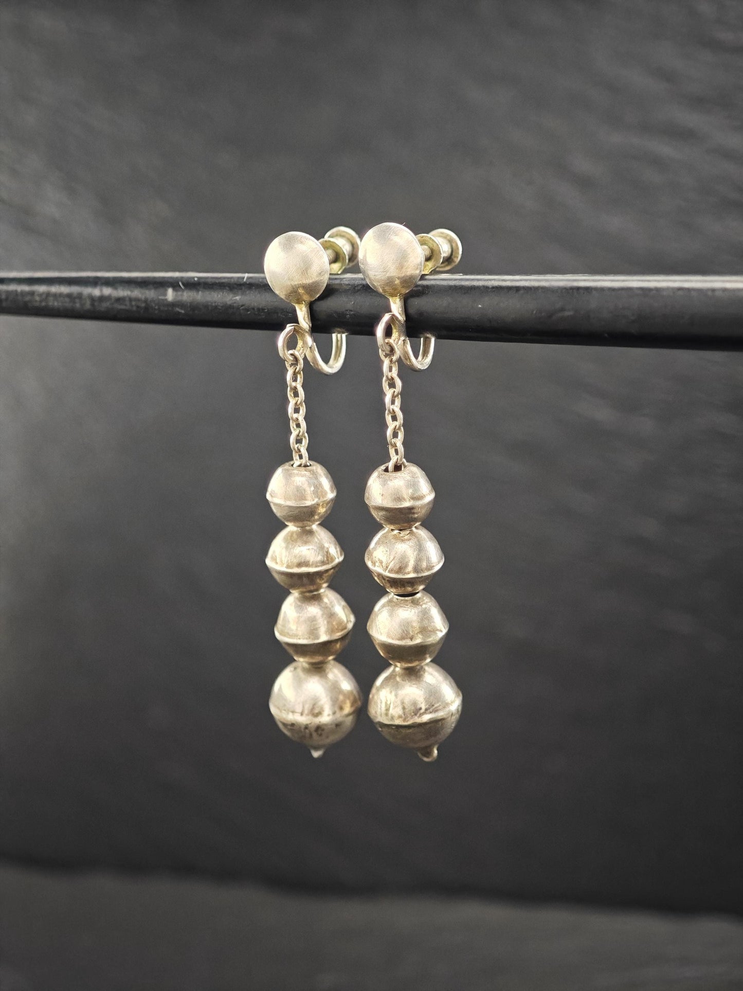 Vintage Sterling Silver Screw Back Earrings Native American Beaded Navajo Pearls