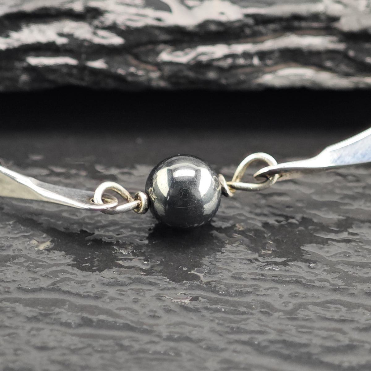 Dainty Modernist Hematite Sterling Silver Bracelet Sz 7" BR3160