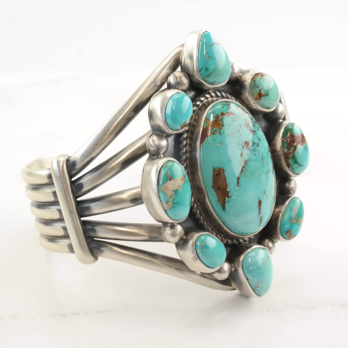 Yazzie Native American Sterling Silver Cuff Bracelet Cluster Royston