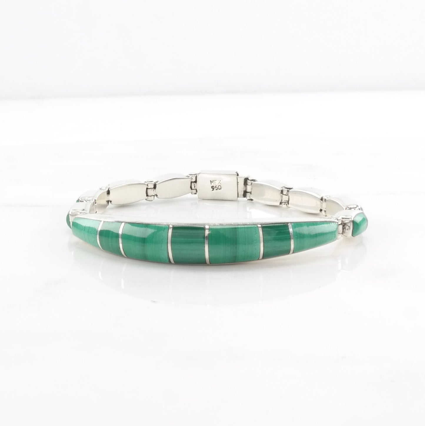 Malachite Inlay Bracelet Sterling Silver Green