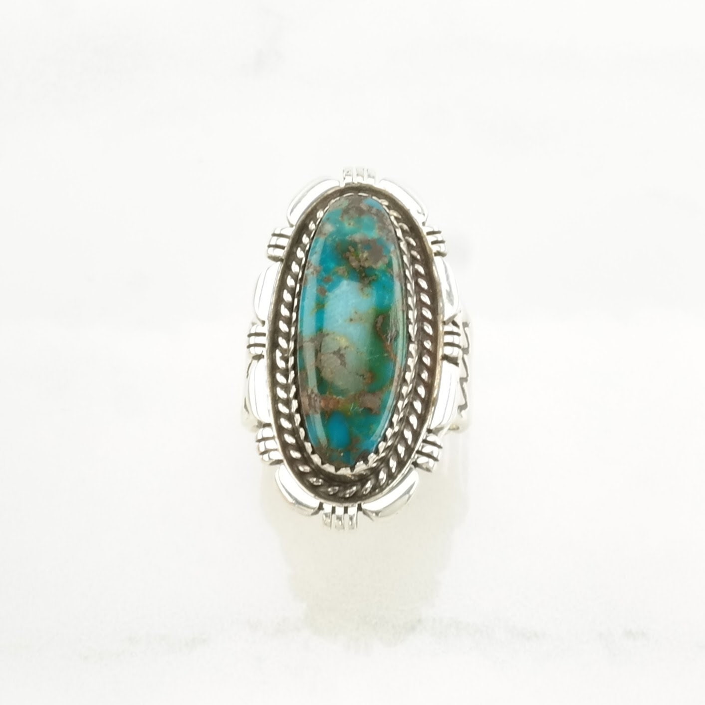 Native American Silver Ring Turquoise Stamped Sterling Blue Size 6 1/2