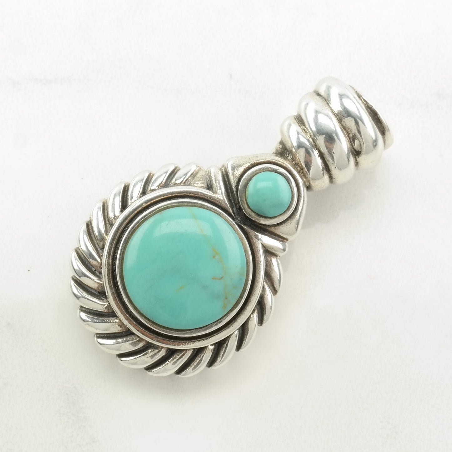 Choice Vintage Southwest Onyx, Turquoise Sterling Silver Pendant