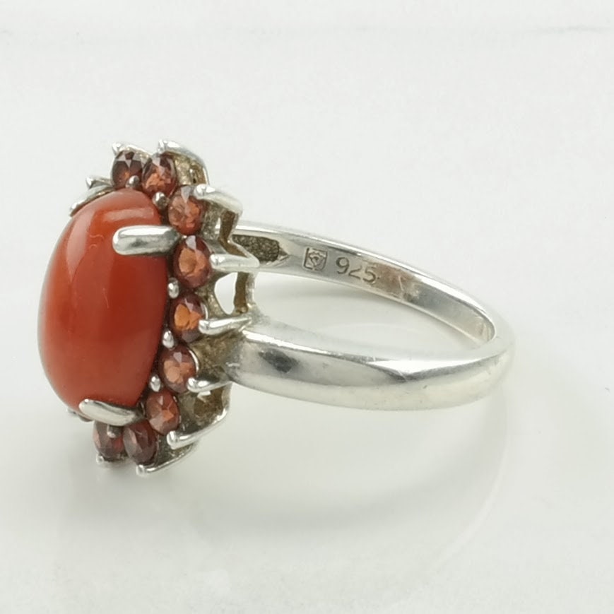 Sterling Silver Ring Carnelian Garnet Orange Size 7 1/4