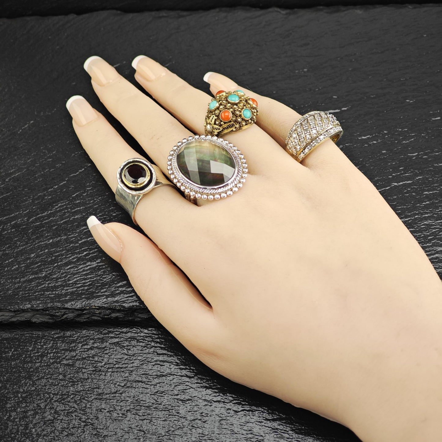 Diamond Gold Plated Sterling Silver Ring Sz 8 R6635