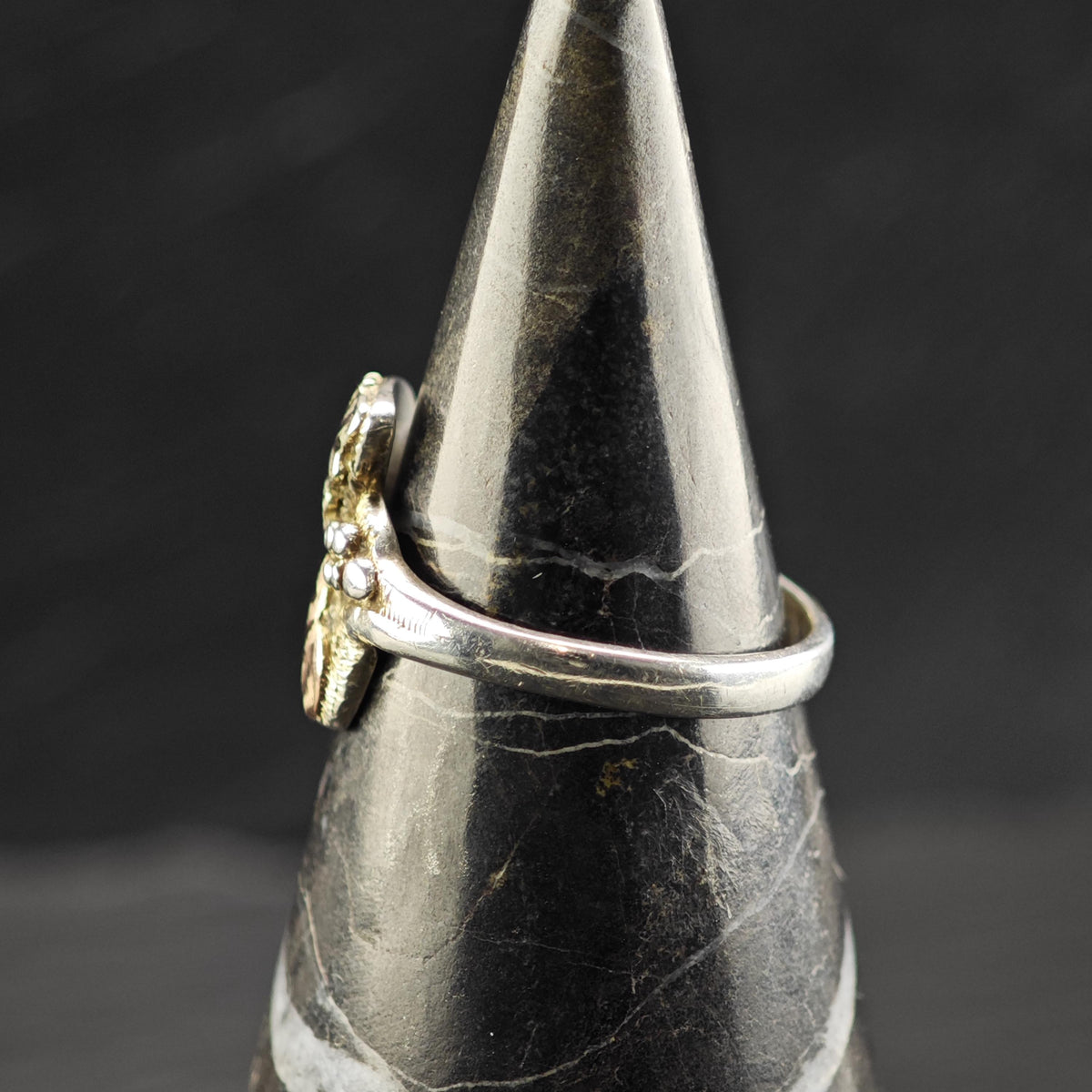 10K Gold Leaf Sterling Silver Ring Sz 6 R6828