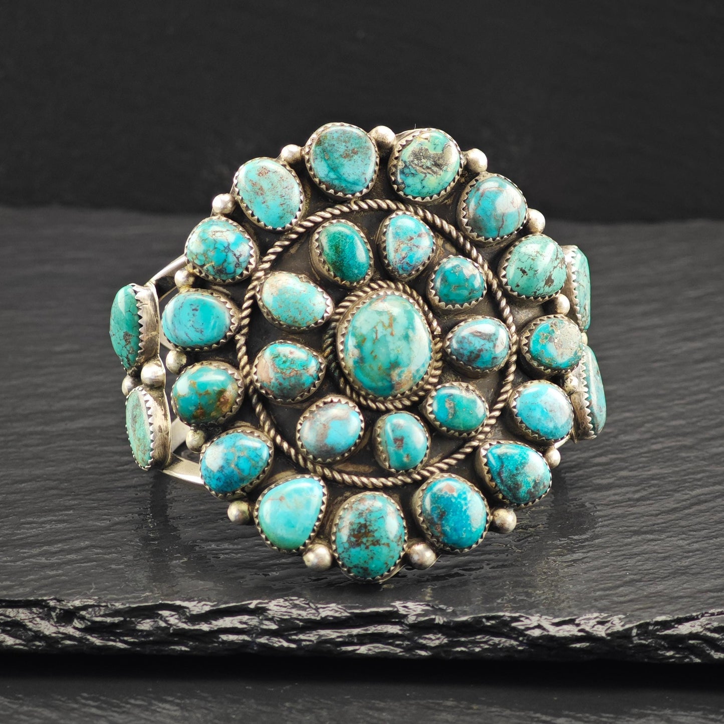 Turquoise Cluster Cuff Bracelet Sterling Silver Native American