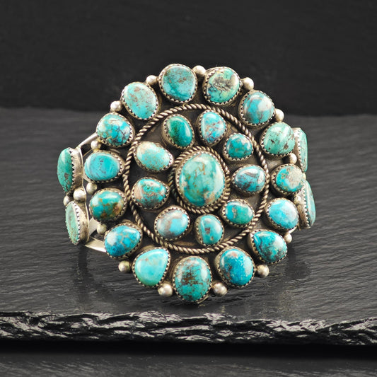 Turquoise Cluster Cuff Bracelet Sterling Silver Native American
