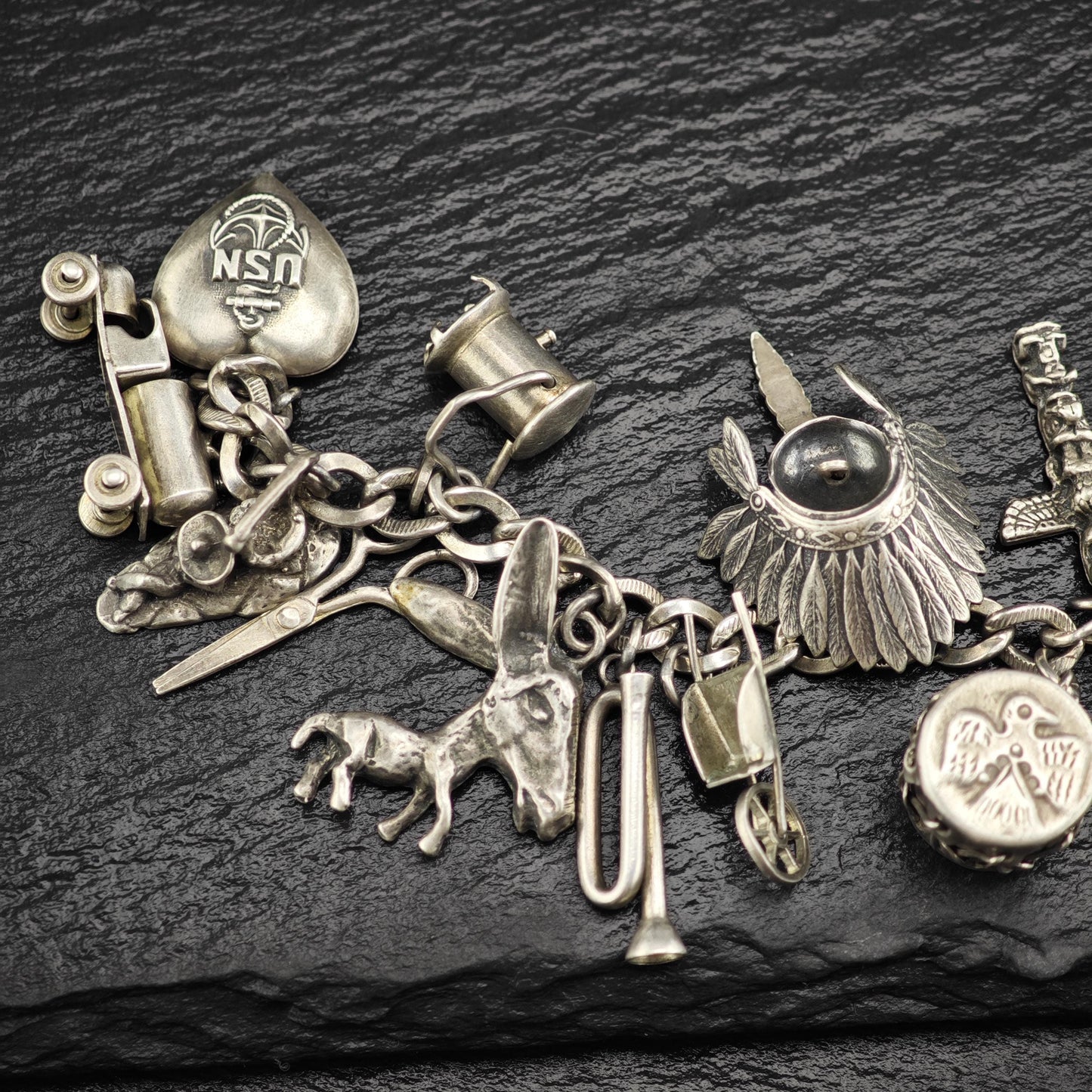 1950's Southwest Navy 23 Charm Bracelet Sterling Silver
