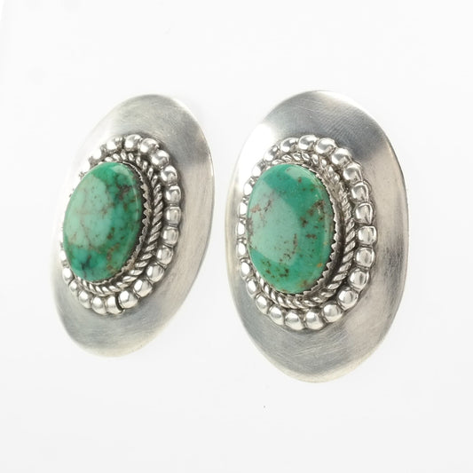 Native American Sterling Silver Turquoise Shield Earrings Stud