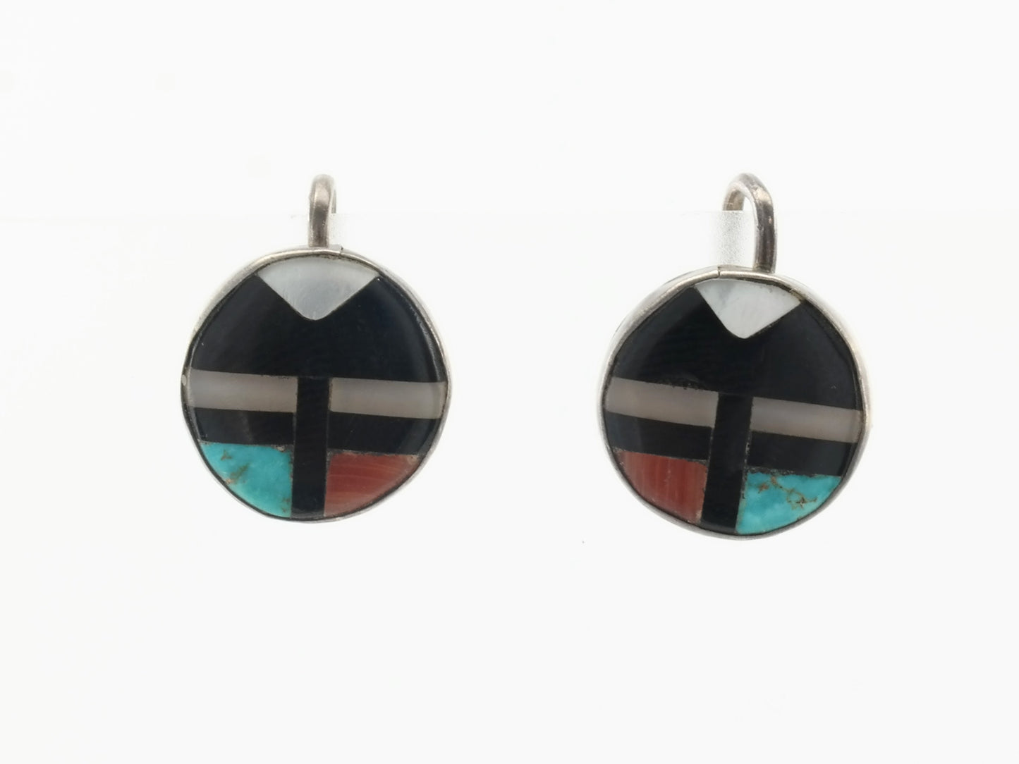 Native American Sterling Silver Multi Gem Inlay Earrings Screw Back