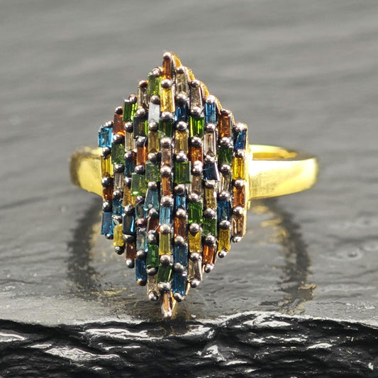 Color Diamond Marquis Shape Gold Plated Sterling Silver Ring Sz 6 R6610