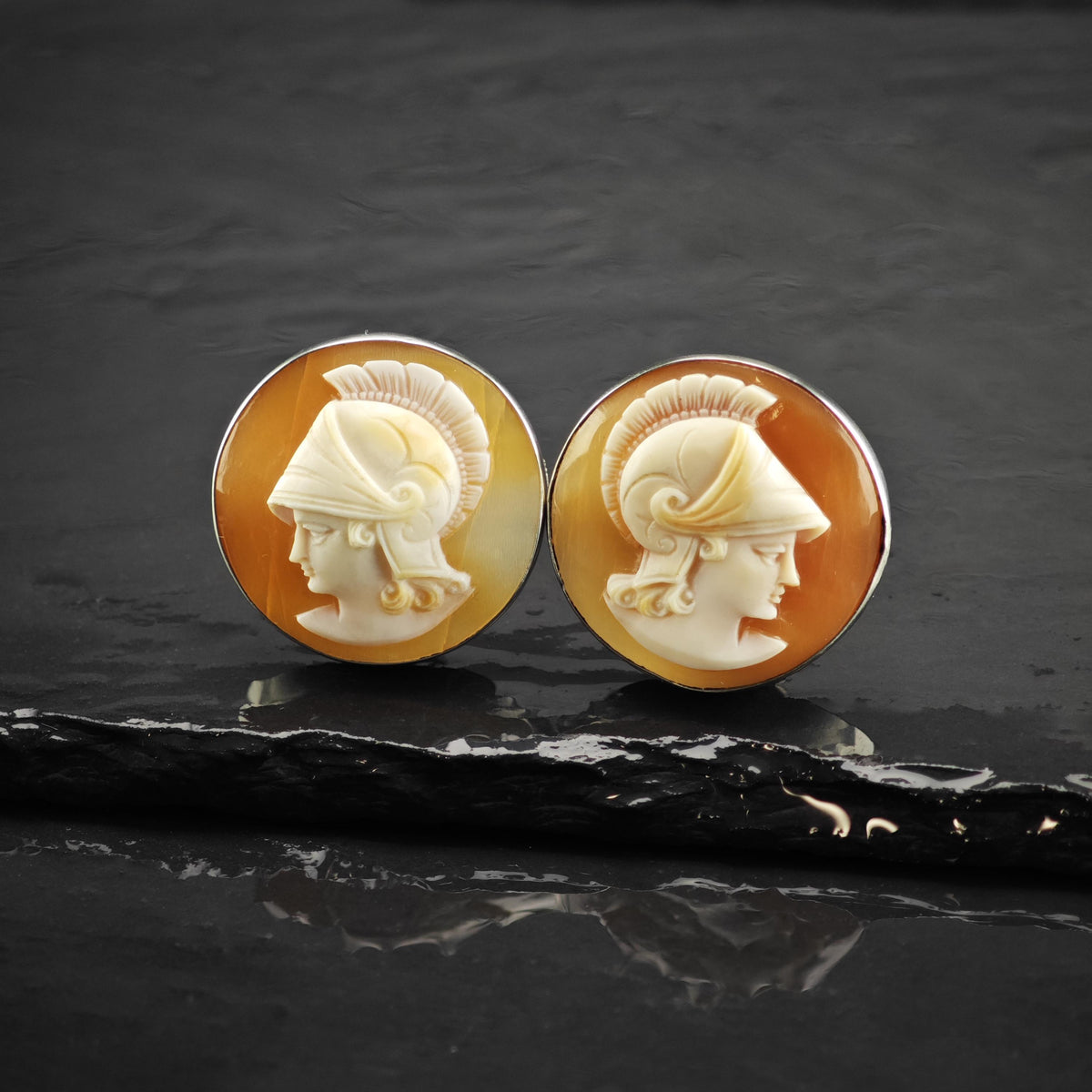 Trojan/Spartan Cameo Circle Sterling Silver Cufflinks MISC0433