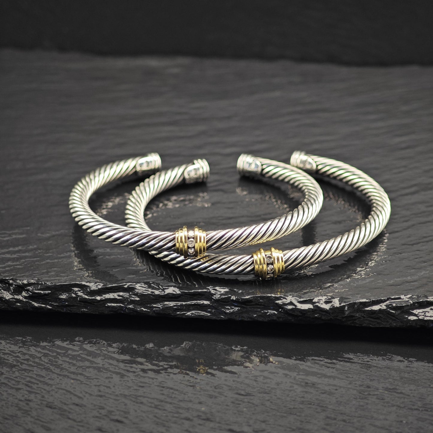 Choice of David Yurman 5mm Diamond, 18K Gold Accent Cuff Bracelet Sterling Silver