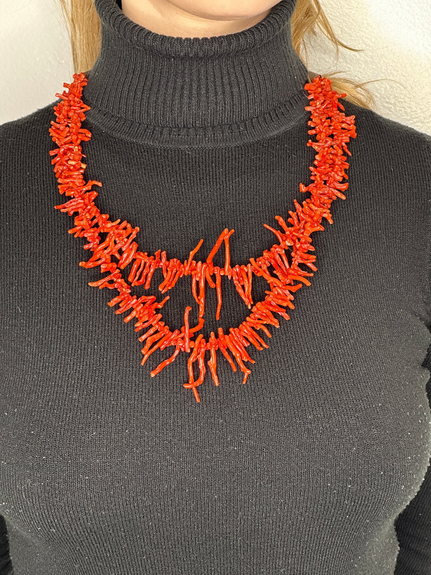 Native American Coral Necklace Sterling Silver