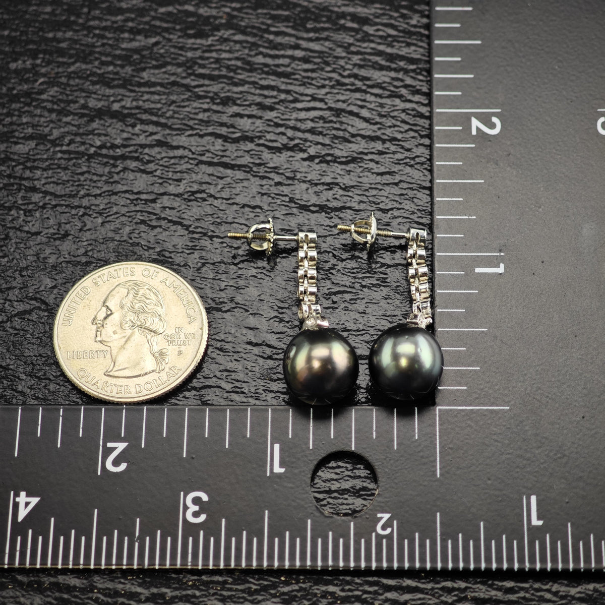 11mm Tahitian Pearl Diamond, 18K White Gold Stud/Dangle Earrings ER3220