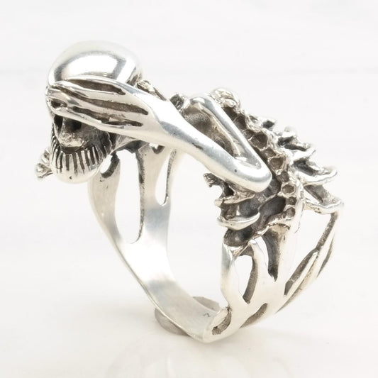 Vintage HAN Silver Ring Skeleton Sterling Size 11 1/2