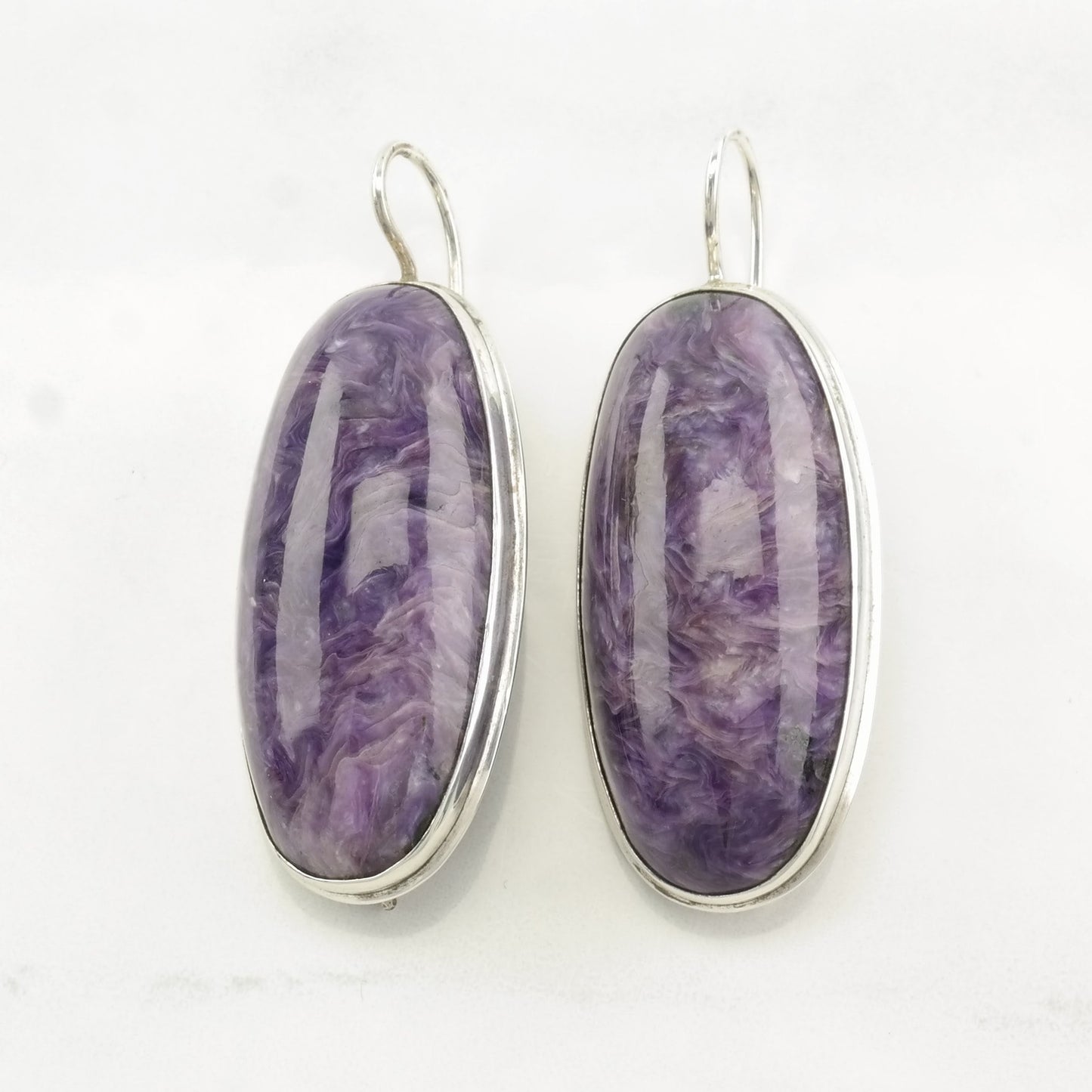 Sterling Silver Charoite Large Earrings Fish hook