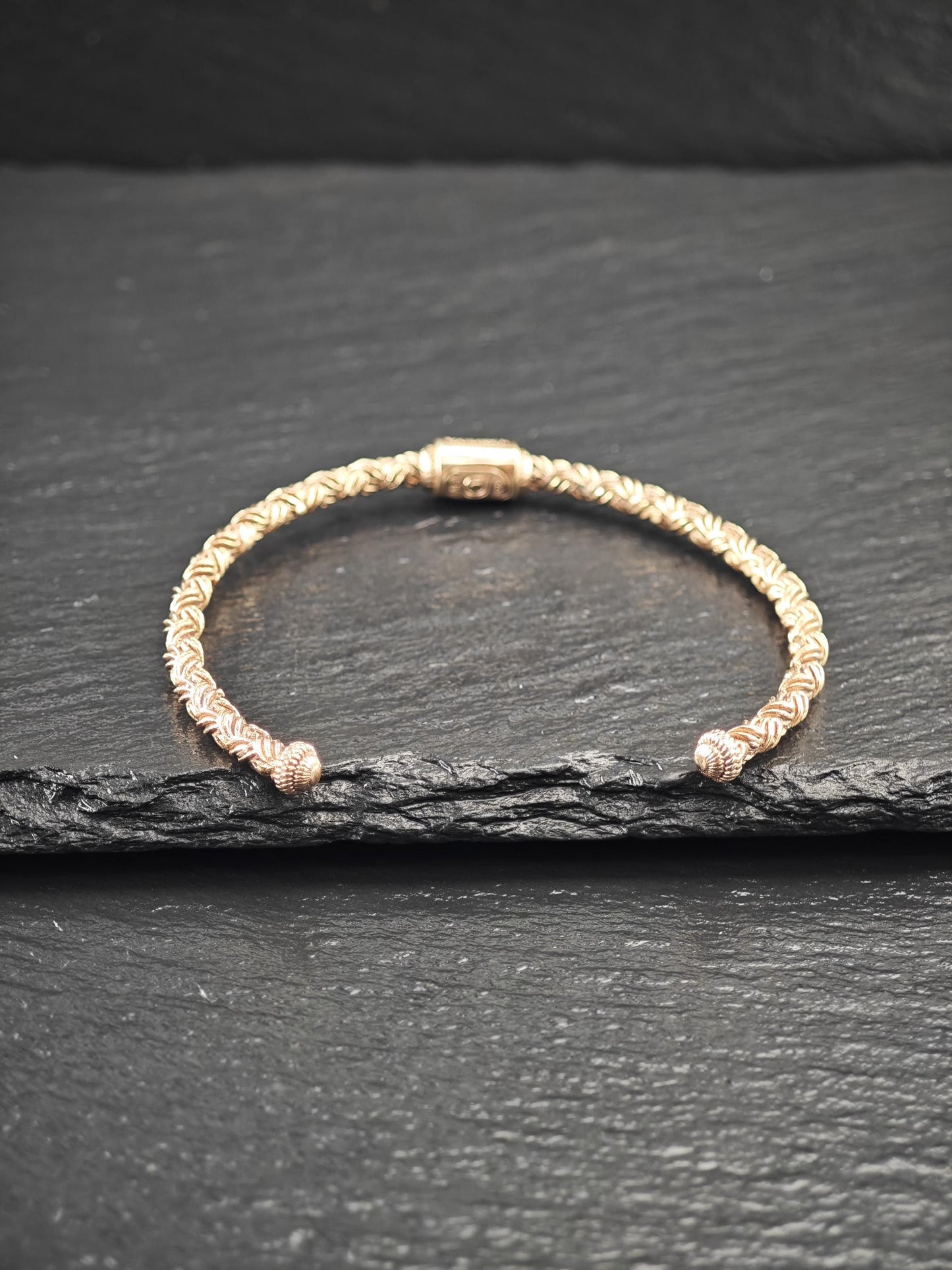 Rose Gold Plate Diamond Woven Cuff Bracelet Sterling Silver