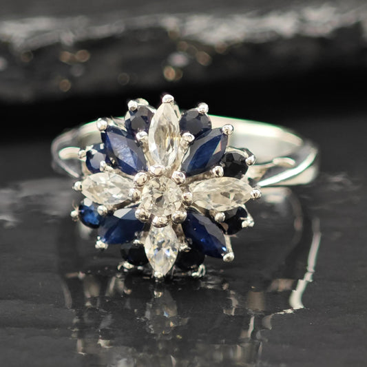 Natural Sapphire Ring White Topaz Sterling Silver Sz 8