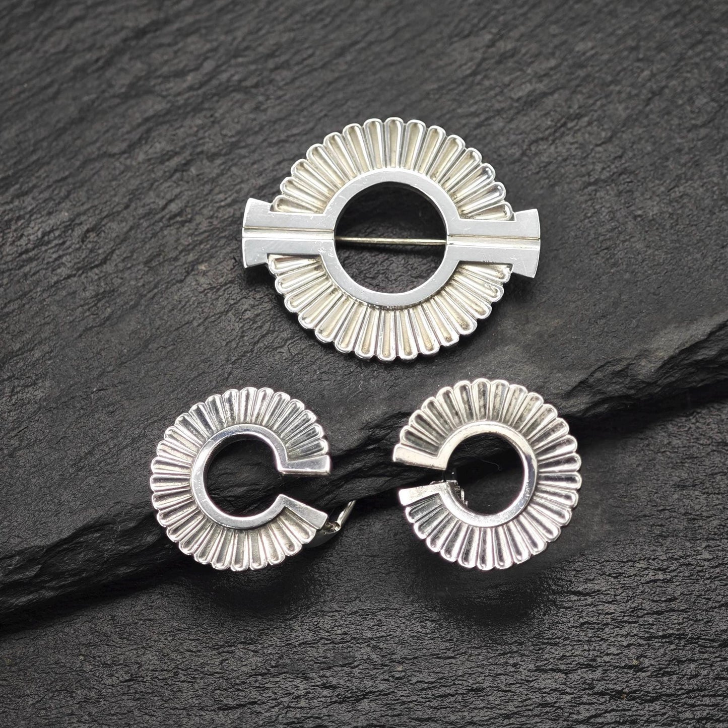 Georg Jensen 310, Geometric, Earring Brooch Set Sterling Silver
