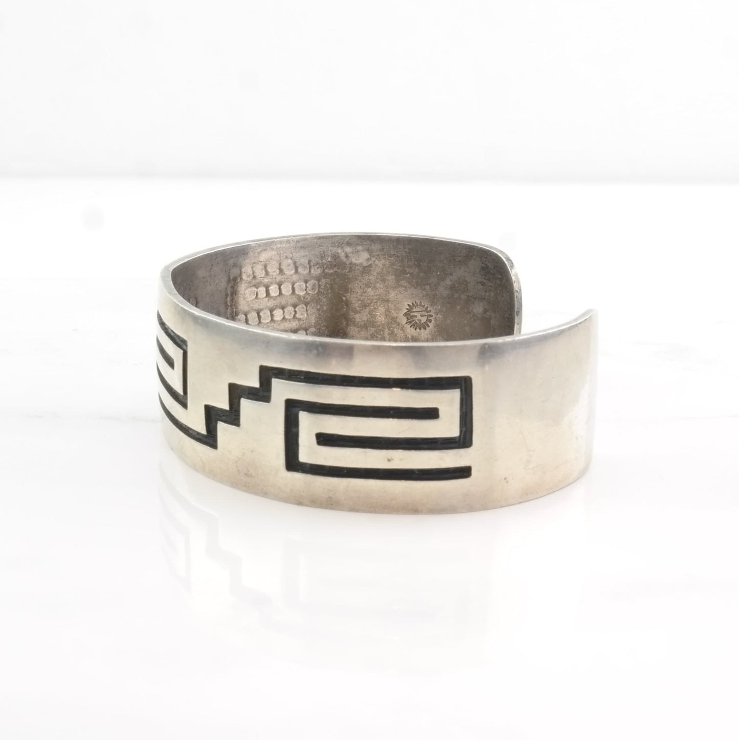 Important Overlay Hopi Cuff Bracelet , Native American Sterling Silver by Weaver Selina