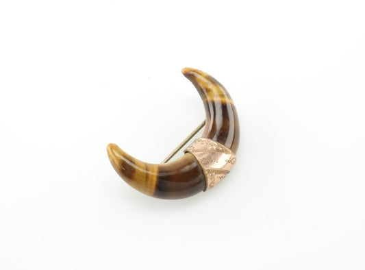 Victorian Tiger's Eye Brooch Crescent Moon Gold Fill