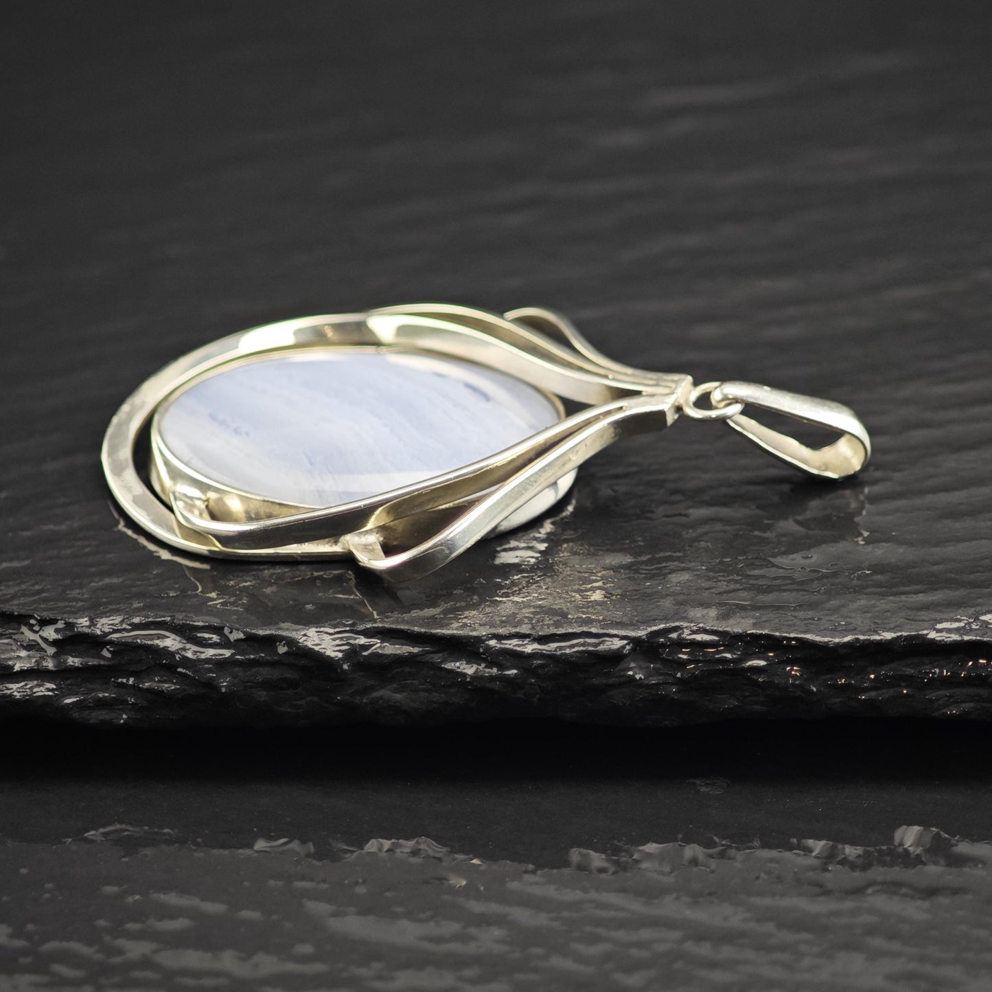 Blue Lace Agate Pendant Sterling Silver P3058