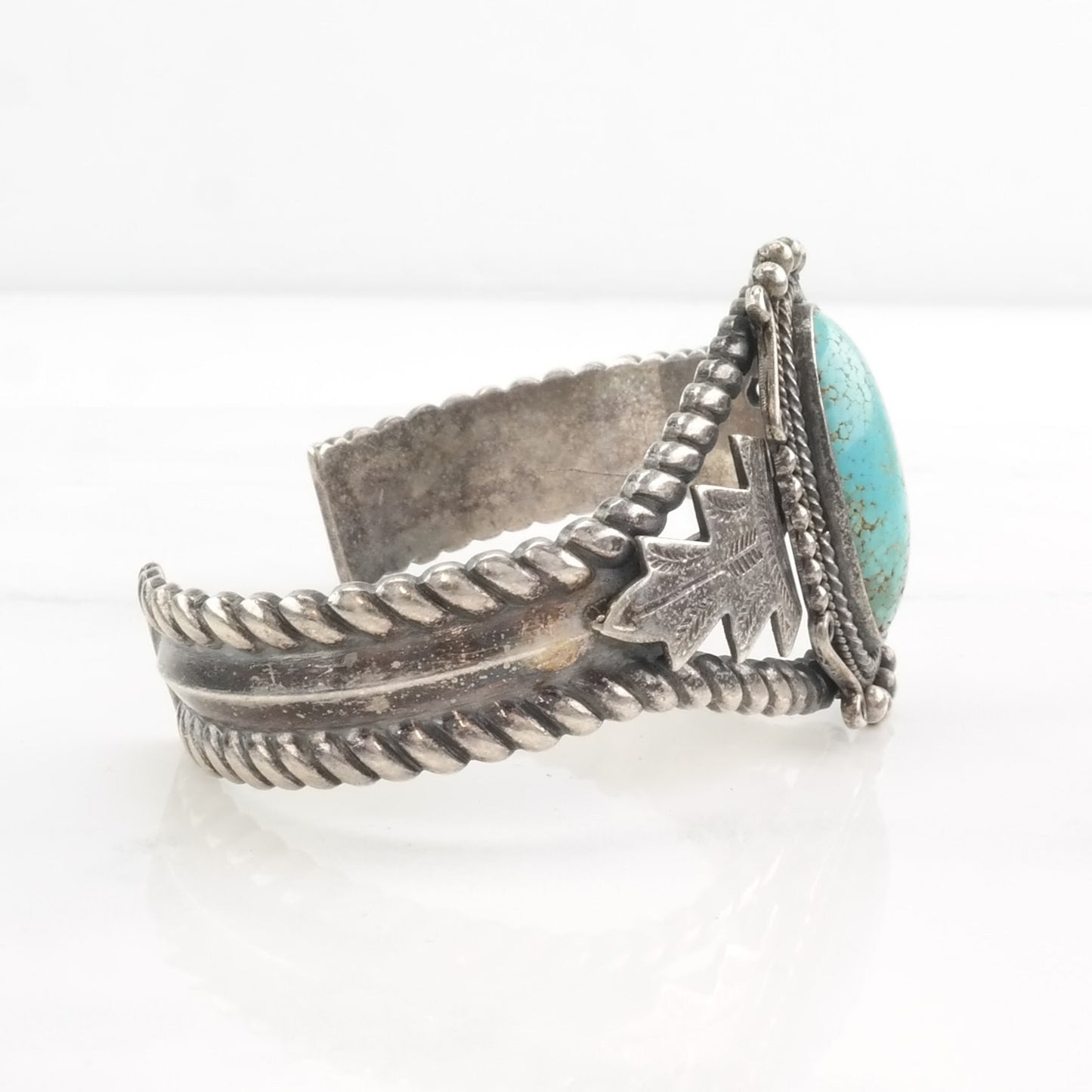 Historic Number Eight Turquoise Native American Sterling Silver Cuff Bracelet Blue Stamped