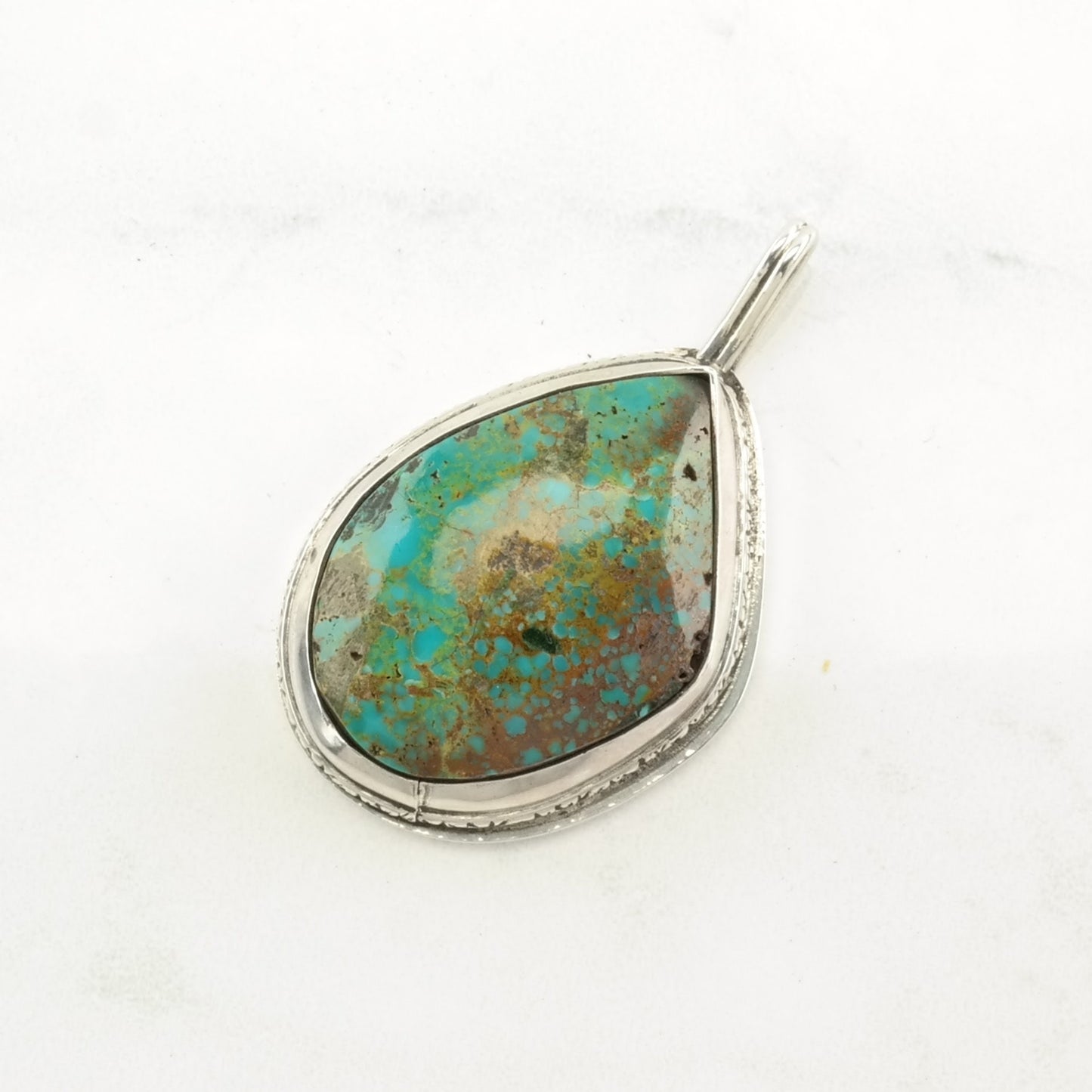 Vintage Southwest Turquoise Heavy Matrix Sterling Silver Pendant