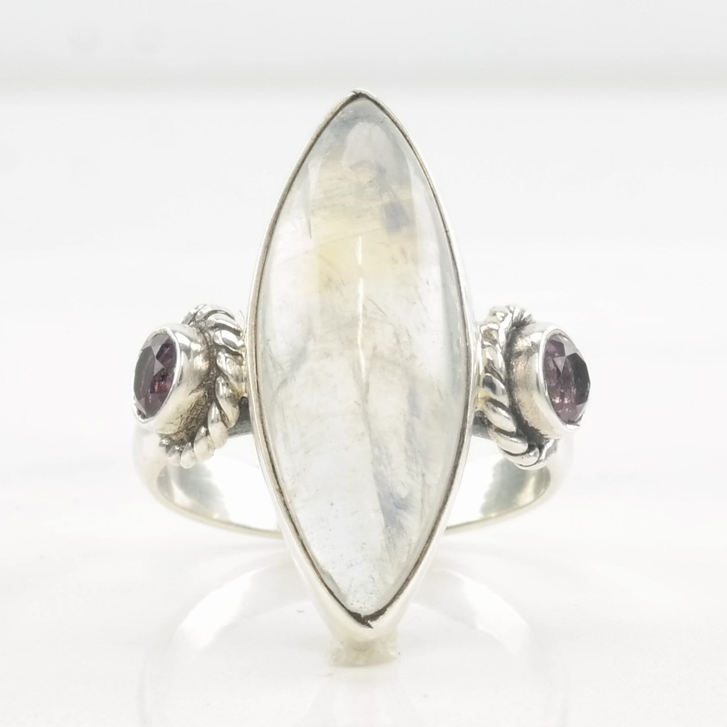 Vintage Ring Moonstone, Amethyst Sterling Silver Size 7