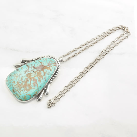 Native American Number Eight, Turquoise Large Sterling Silver Necklace