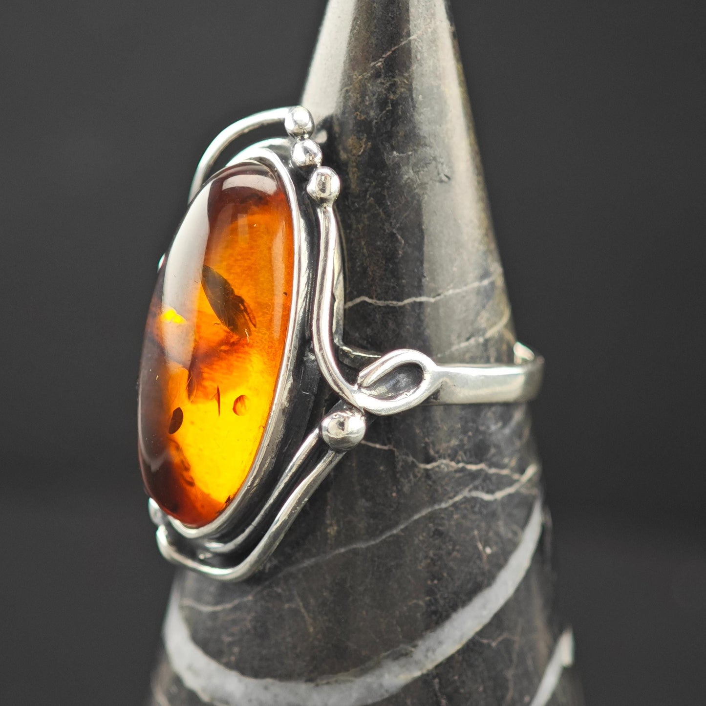 Natural Amber Oval Ring Sterling Silver