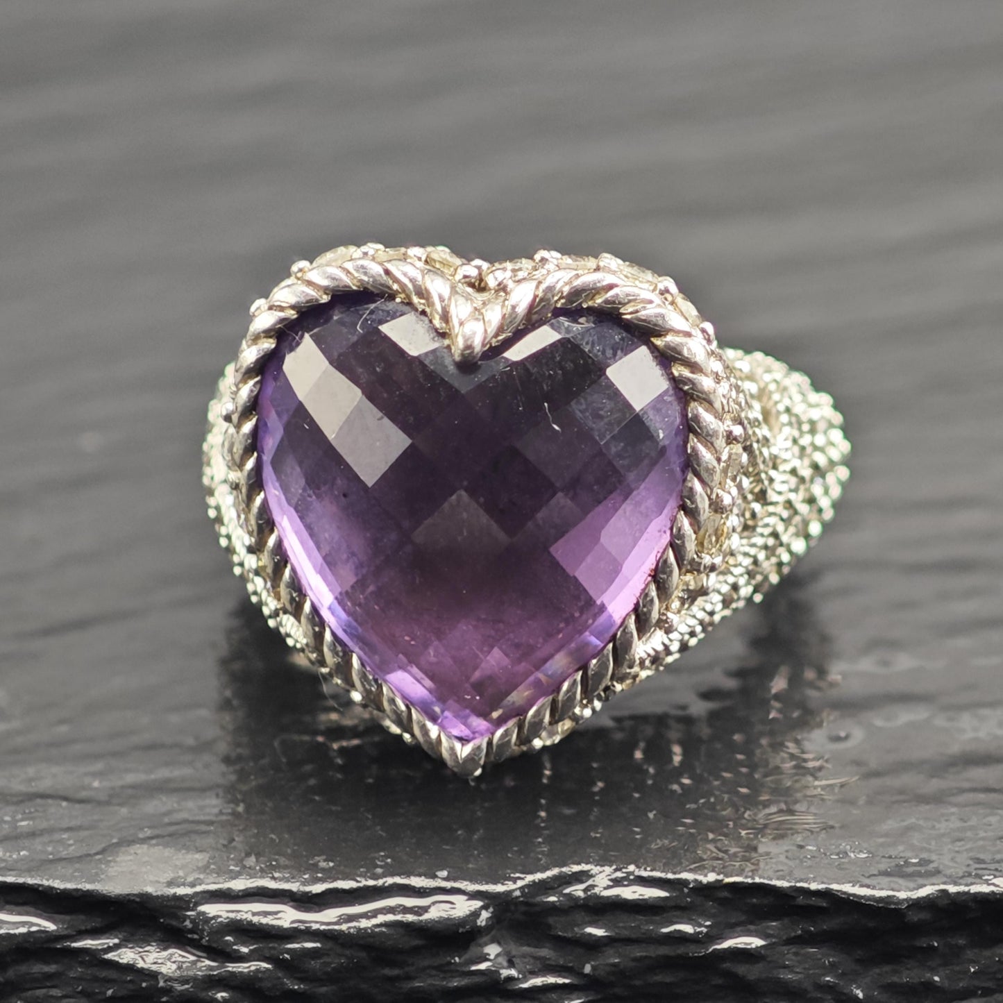 Purple Quartz Heart Doublet Sterling Silver Ring Sz 6 R6607