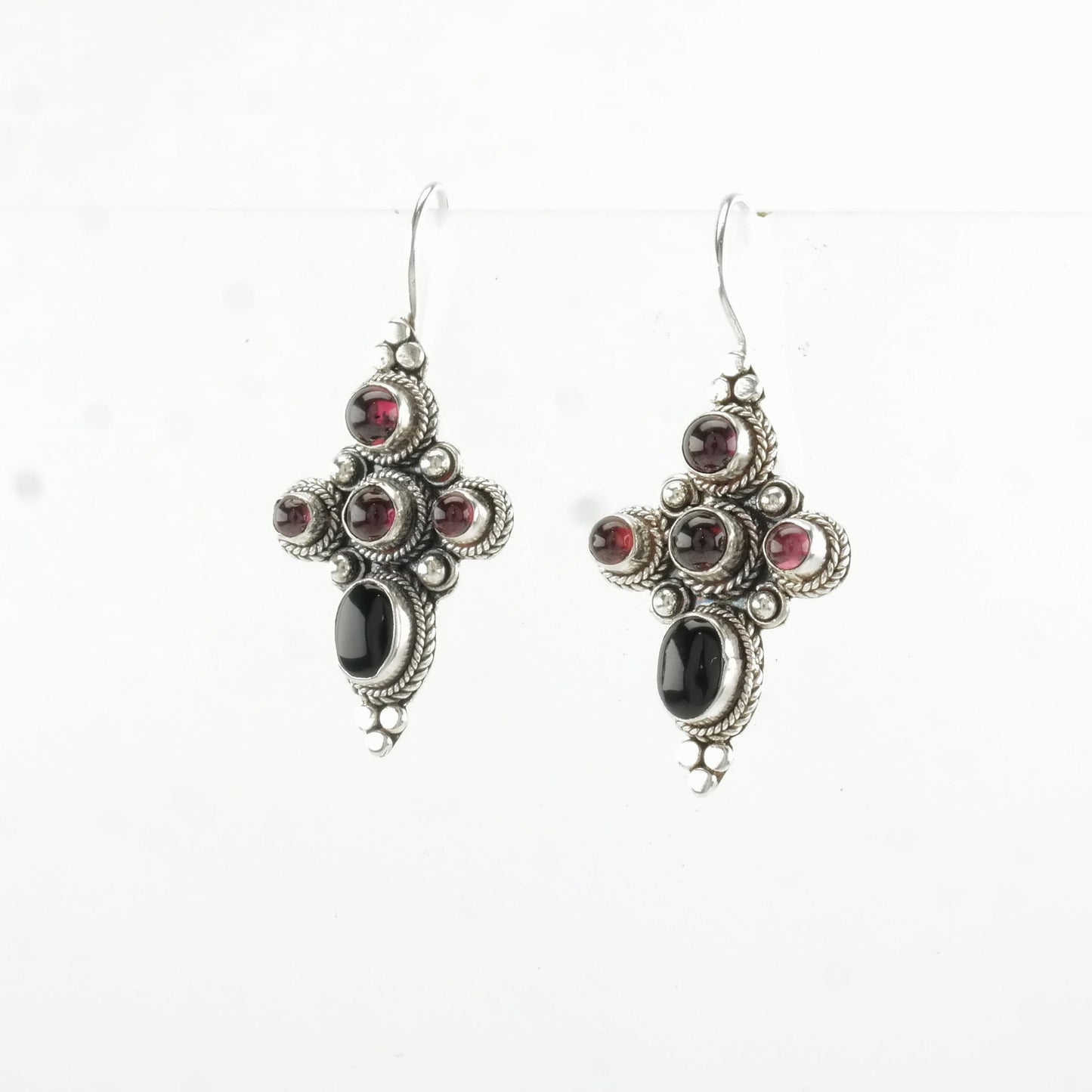 Sterling Silver Purple Garnet Cross Earrings Fish hook