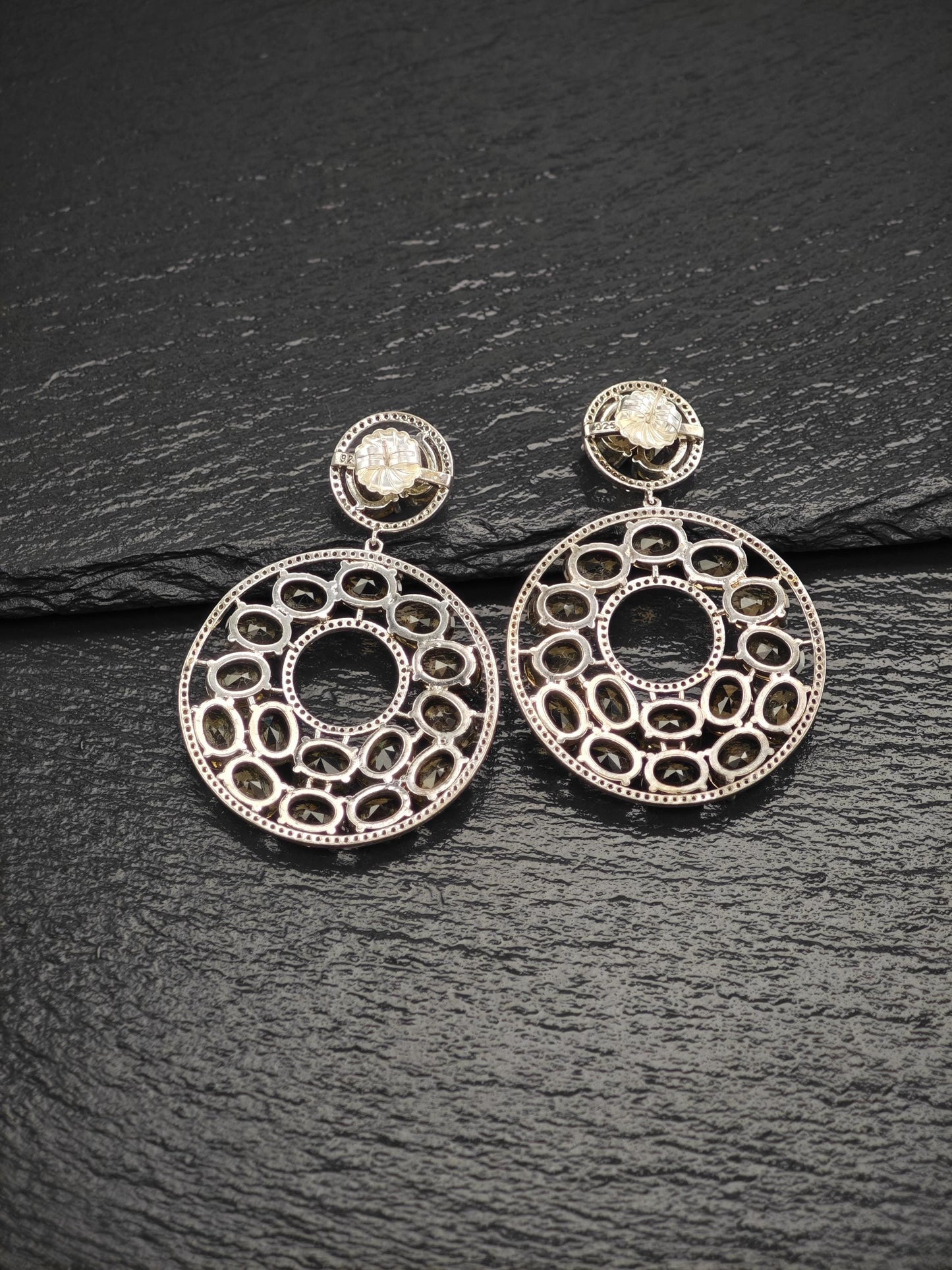 Large Brown Stone Sterling Silver Stud/Dangle Earrings