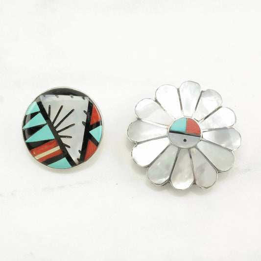 Vintage Native American Multi Gemstone Inlay Sterling Silver Pendant P2238