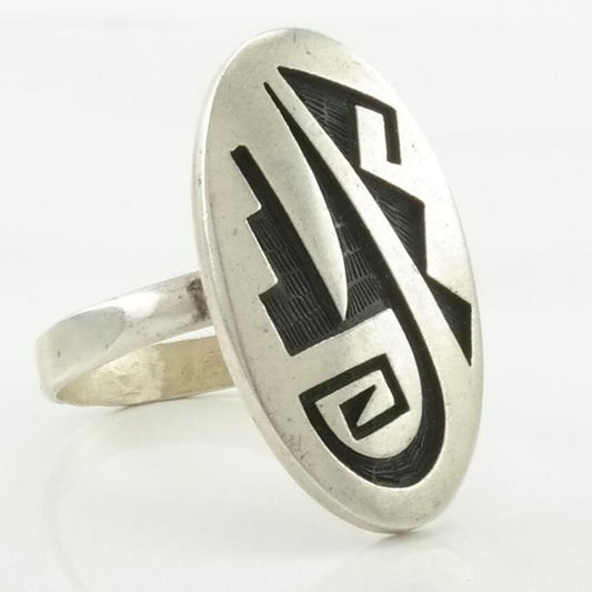 Signed Hopi Silver Ring Overlay Sterling Native American