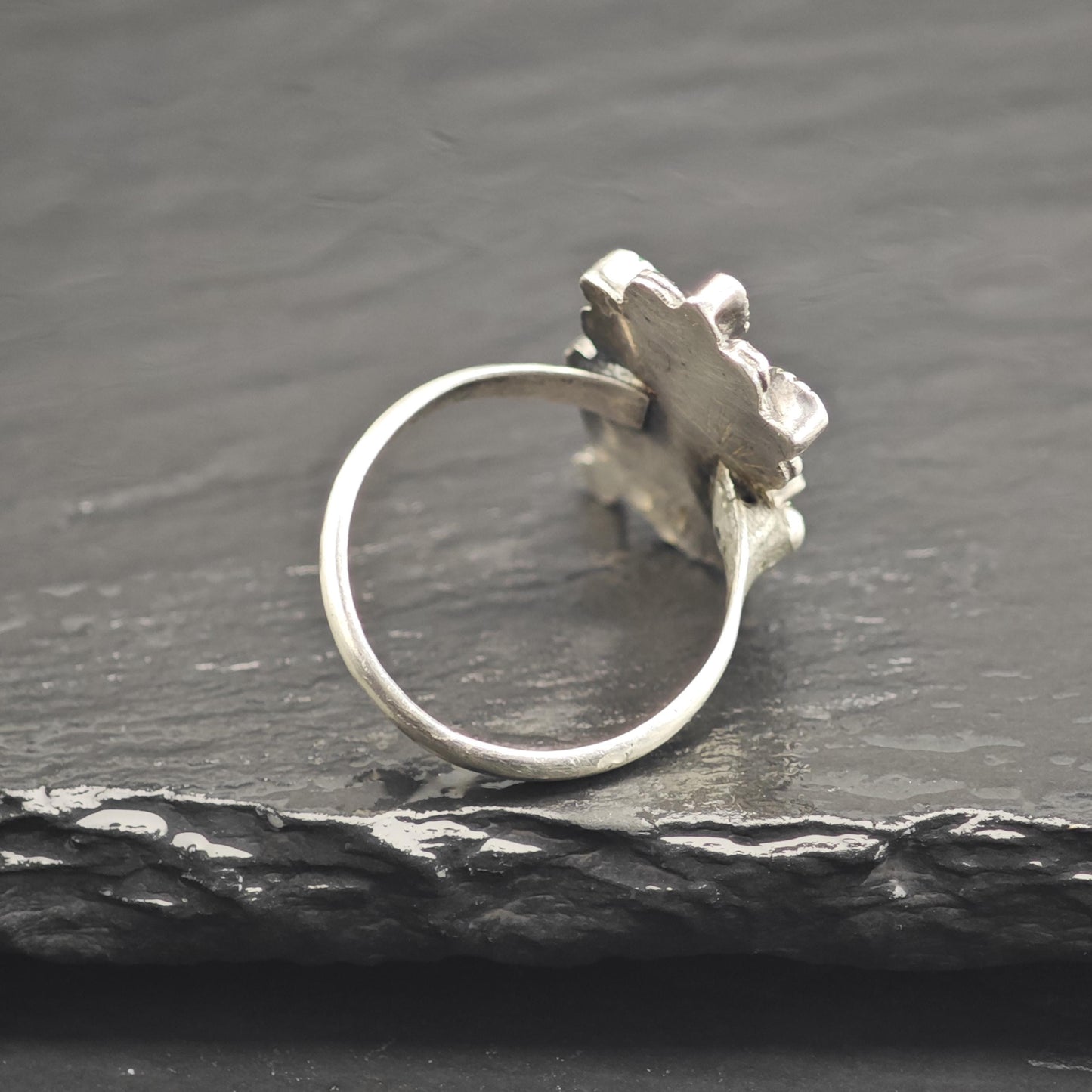 AS IS Petit Point Turquoise Flower Sterling Silver Ring Sz 7 R6666